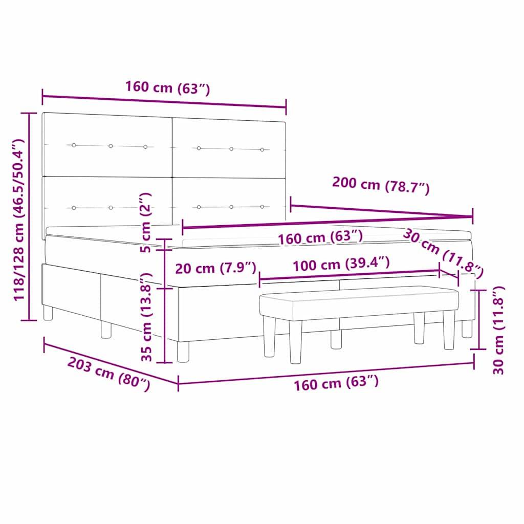 vidaXL Boxspringbett mit Kopfteil Schwarz 200 x 160 cm Stoff