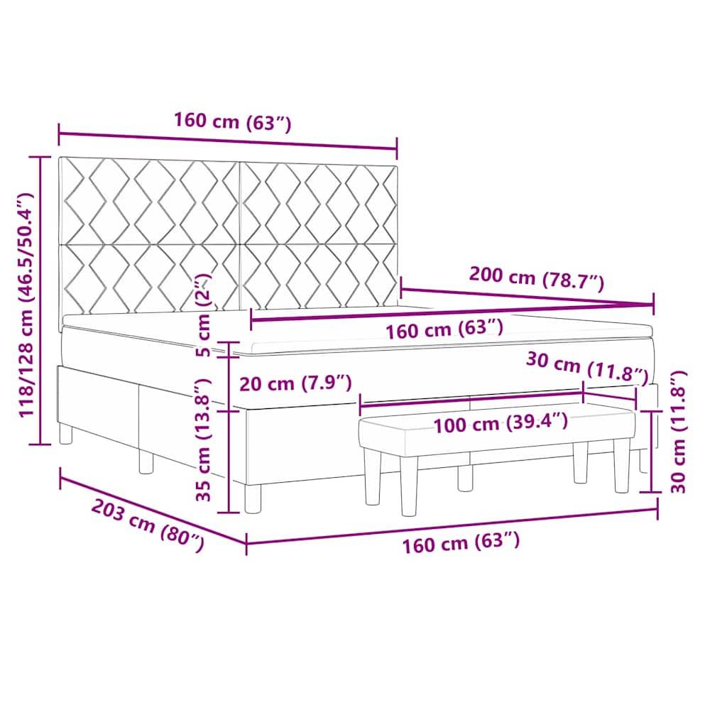 vidaXL Boxspringbett mit Kissen Schwarz 200 x 160 cm Stoff