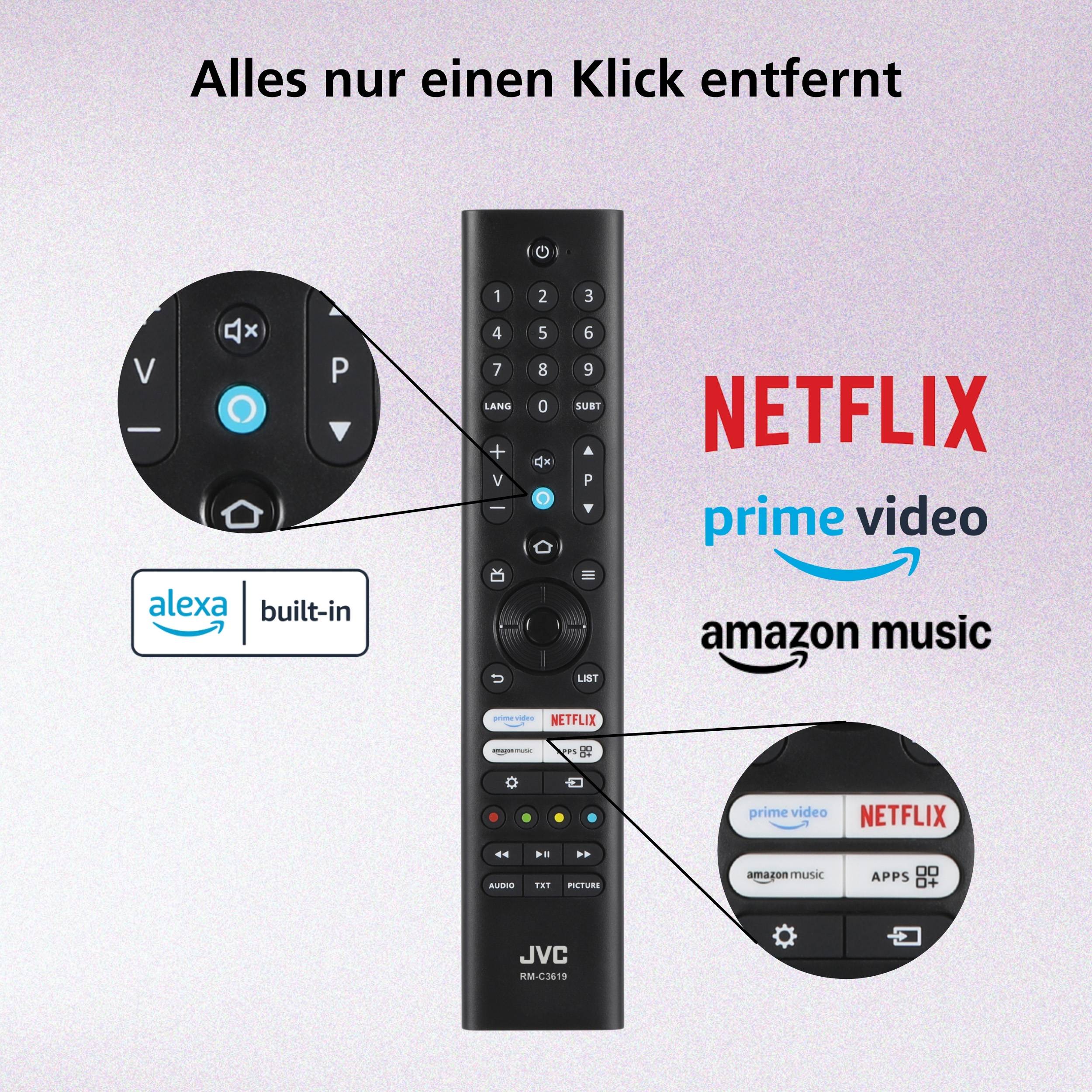 JVC Fernseher 65 Zoll Fire TV 4K QLED Smart TV mit Dolby Vision HDR, Dolby Atmos und Alexa Built-In