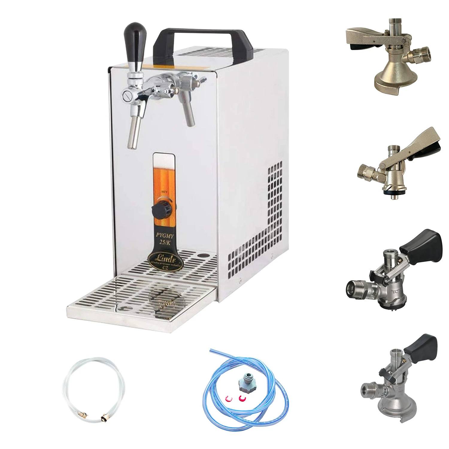 Komplett Set - Zapfanlage, Bierzapfanlage PYGMY 25/K mit Membranpumpe, 1-leitig Trockenkühlgerät aus Edelstahl, 35 Liter/h, Green Line, Zapfkopf: Se