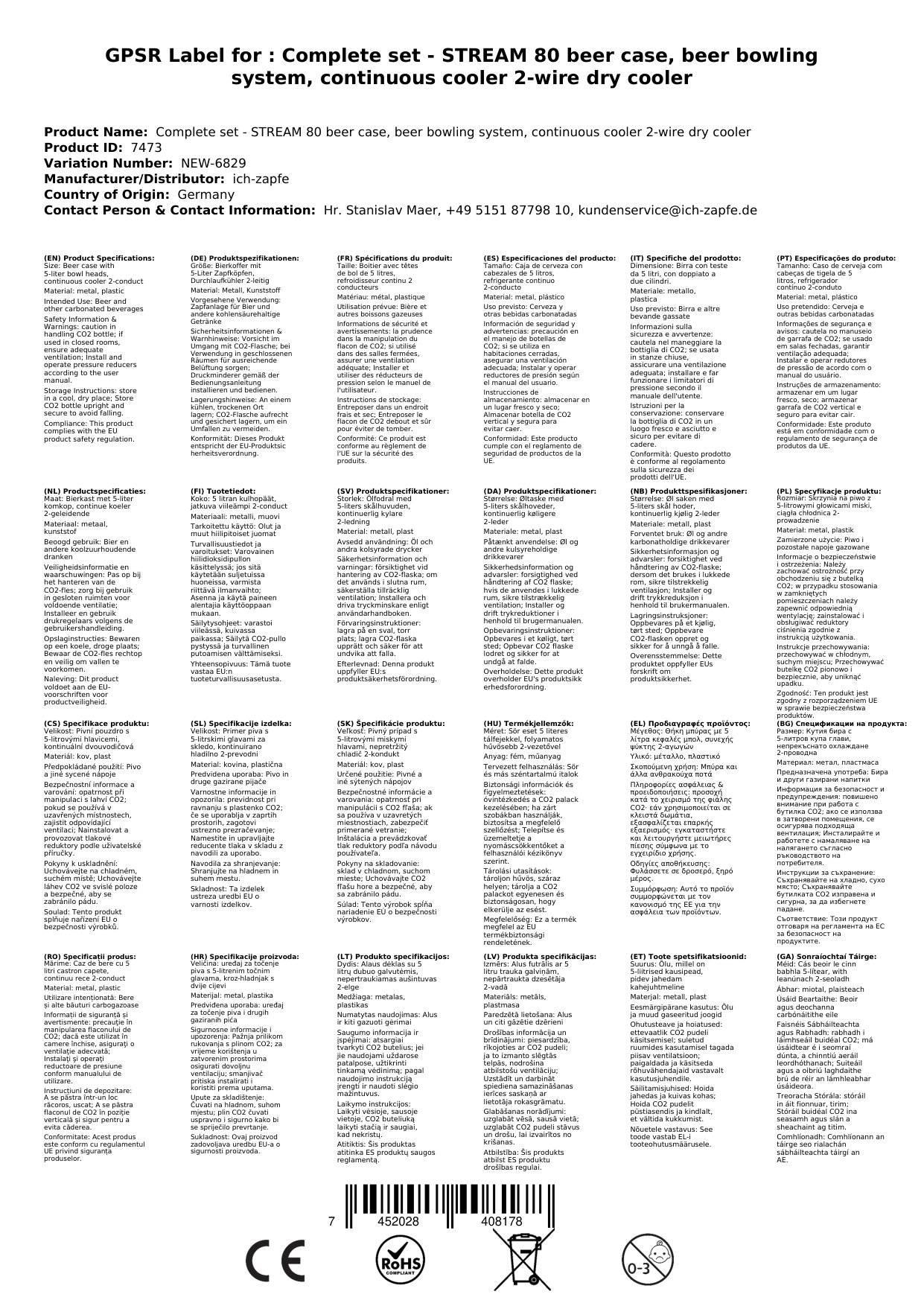 Komplett Set - Zapfanlage STREAM 80 Bierkoffer, Bierzapfanlage, Durchlaufkühler 2-leitig Trockenkühler, Zapfkopf: 5 Liter Adapter; Zapfkopf 2: 5 Lit