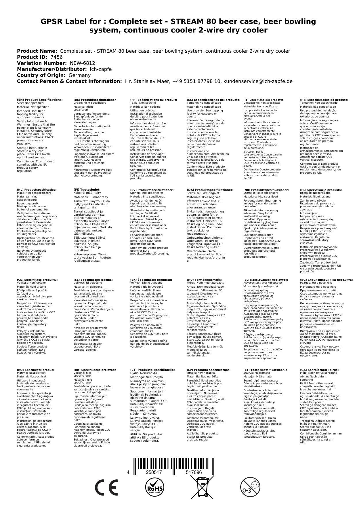 Komplett Set - Zapfanlage STREAM 80 Bierkoffer, Bierzapfanlage, Durchlaufkühler 2-leitig Trockenkühler, Zapfkopf: 5 Liter Adapter; Zapfkopf 2: Köpi