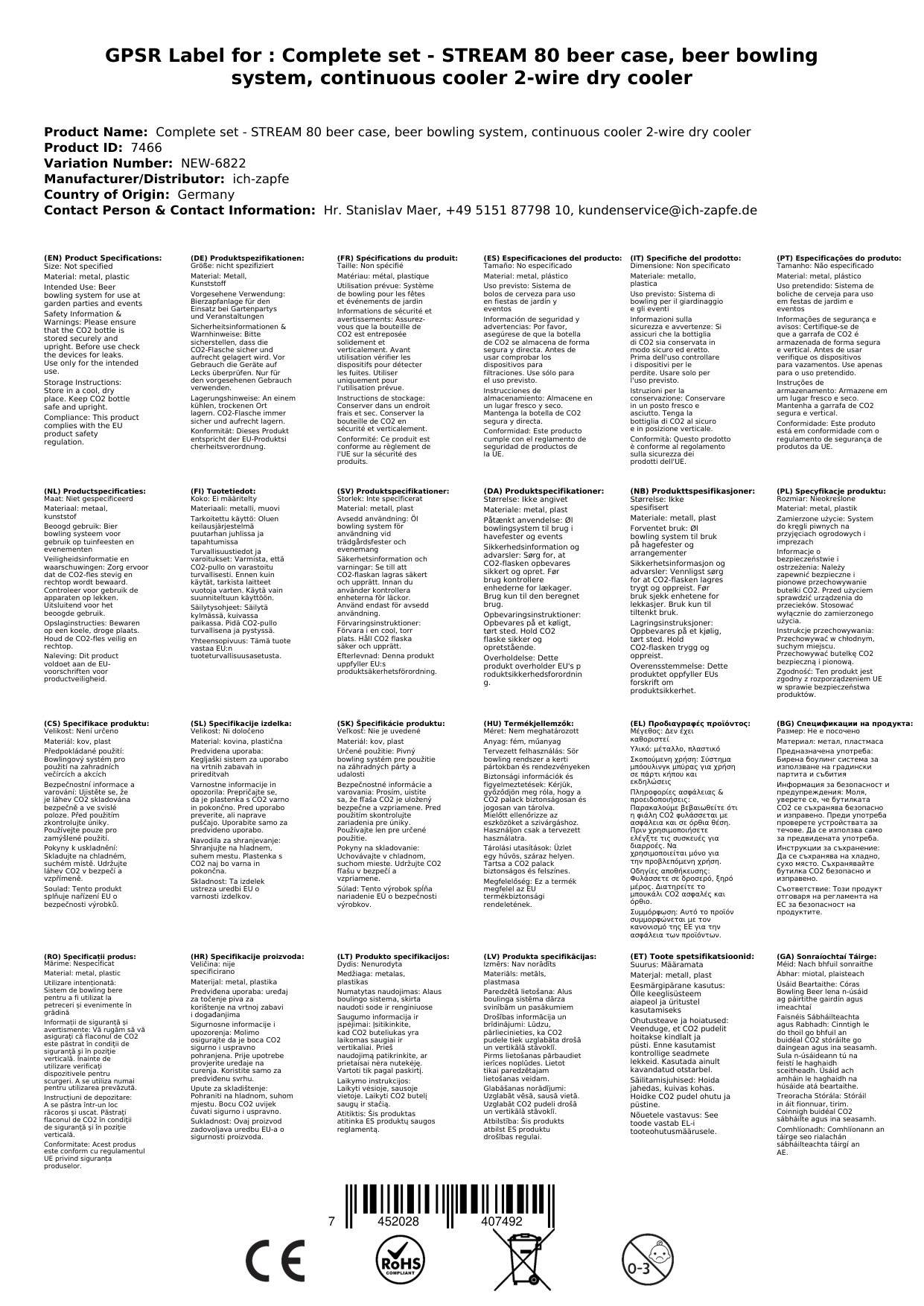 Komplett Set - Zapfanlage STREAM 80 Bierkoffer, Bierzapfanlage, Durchlaufkühler 2-leitig Trockenkühler, Zapfkopf: Köpi; Zapfkopf 2: Dreikant