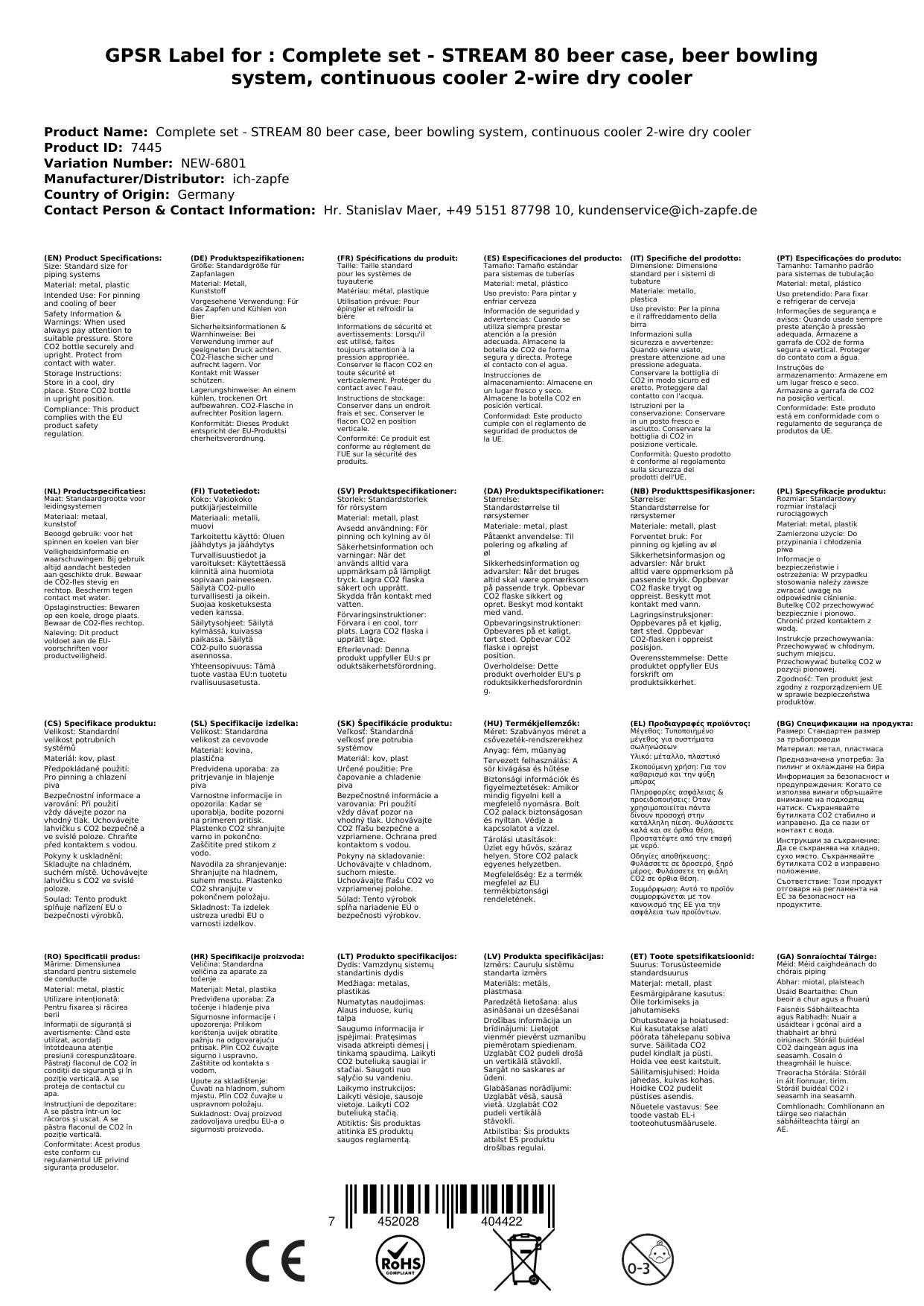 Komplett Set - Zapfanlage STREAM 80 Bierkoffer, Bierzapfanlage, Durchlaufkühler 2-leitig Trockenkühler, Zapfkopf: Köpi; Zapfkopf 2: Kombi