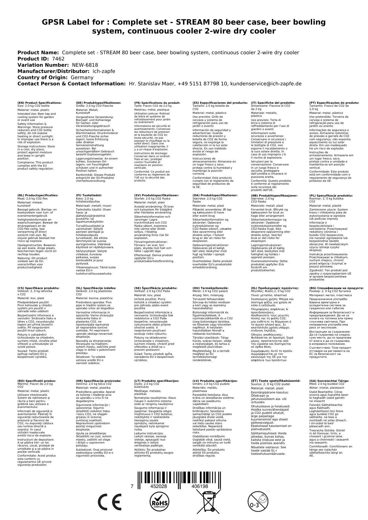 Komplett Set - Zapfanlage STREAM 80 Bierkoffer, Bierzapfanlage, Durchlaufkühler 2-leitig Trockenkühler, Zapfkopf: Köpi; Zapfkopf 2: Korb