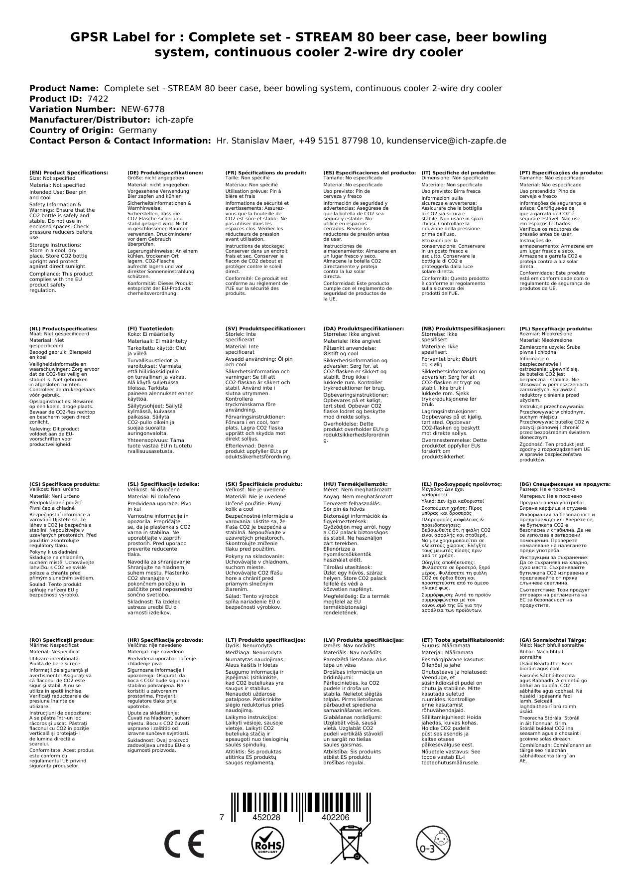 Komplett Set - Zapfanlage STREAM 80 Bierkoffer, Bierzapfanlage, Durchlaufkühler 2-leitig Trockenkühler, Zapfkopf: Dreikant; Zapfkopf 2: KeyKeg
