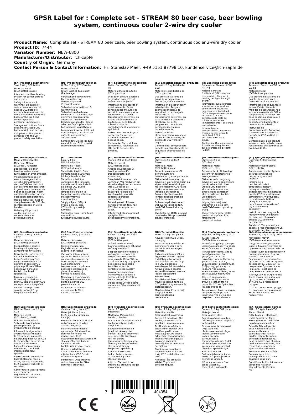 Komplett Set - Zapfanlage STREAM 80 Bierkoffer, Bierzapfanlage, Durchlaufkühler 2-leitig Trockenkühler, Zapfkopf: Kombi; Zapfkopf 2: Kombi