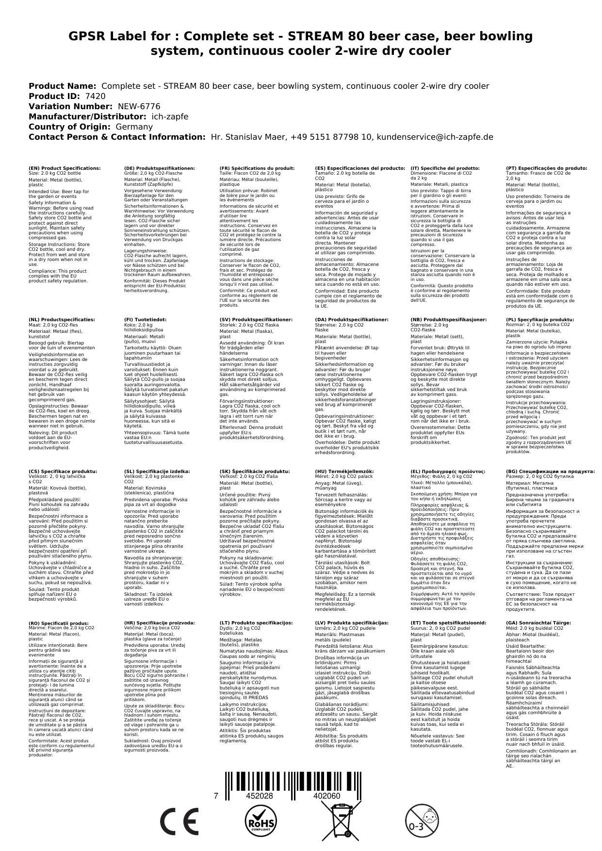 Komplett Set - Zapfanlage STREAM 80 Bierkoffer, Bierzapfanlage, Durchlaufkühler 2-leitig Trockenkühler, Zapfkopf: Korb; Zapfkopf 2: KeyKeg