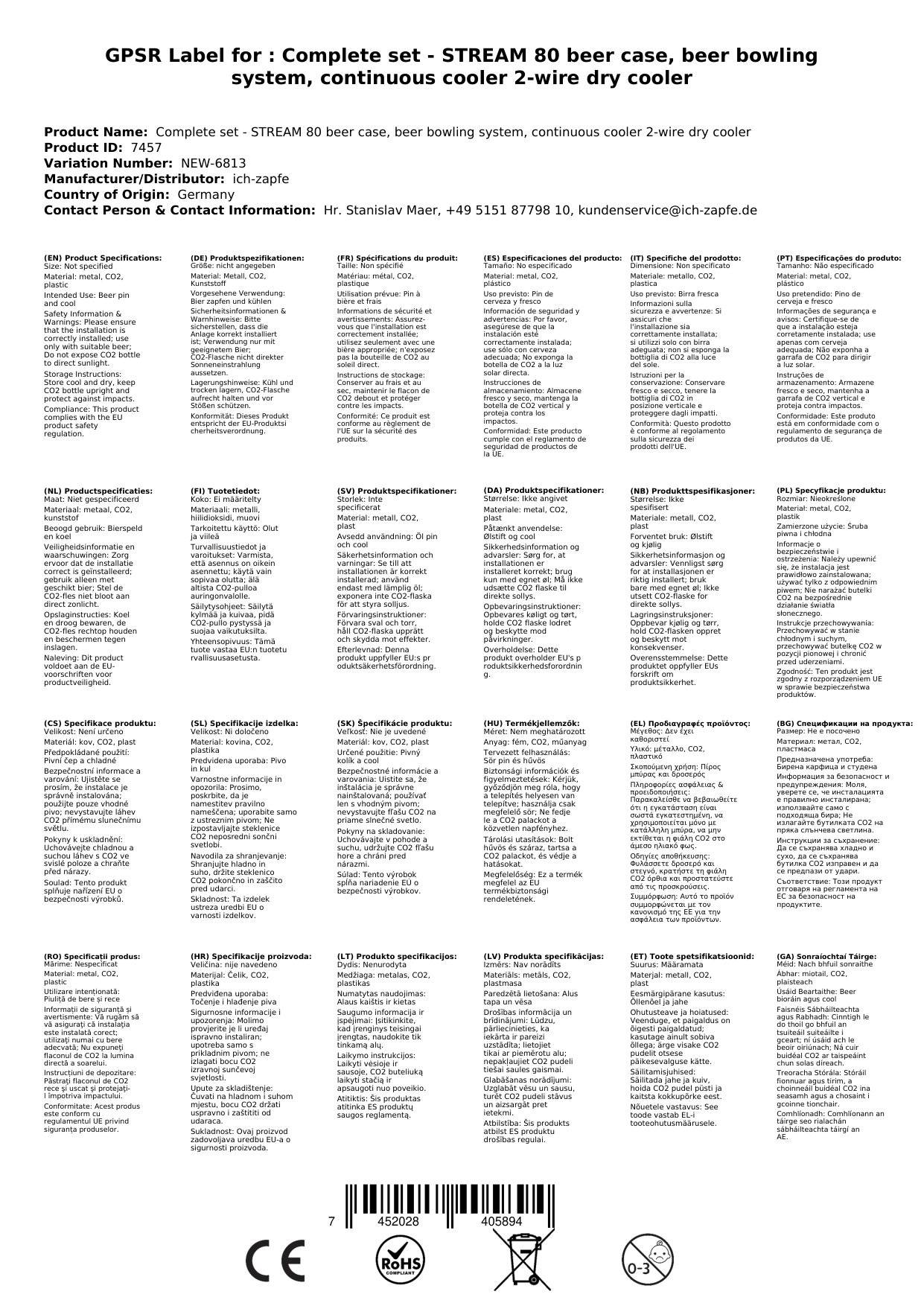Komplett Set - Zapfanlage STREAM 80 Bierkoffer, Bierzapfanlage, Durchlaufkühler 2-leitig Trockenkühler, Zapfkopf: Korb; Zapfkopf 2: Dreikant