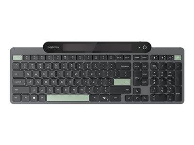 Lenovo kabellose Tastatur mit schlankem Design, schwarzen Tasten und grünen Akzenten.