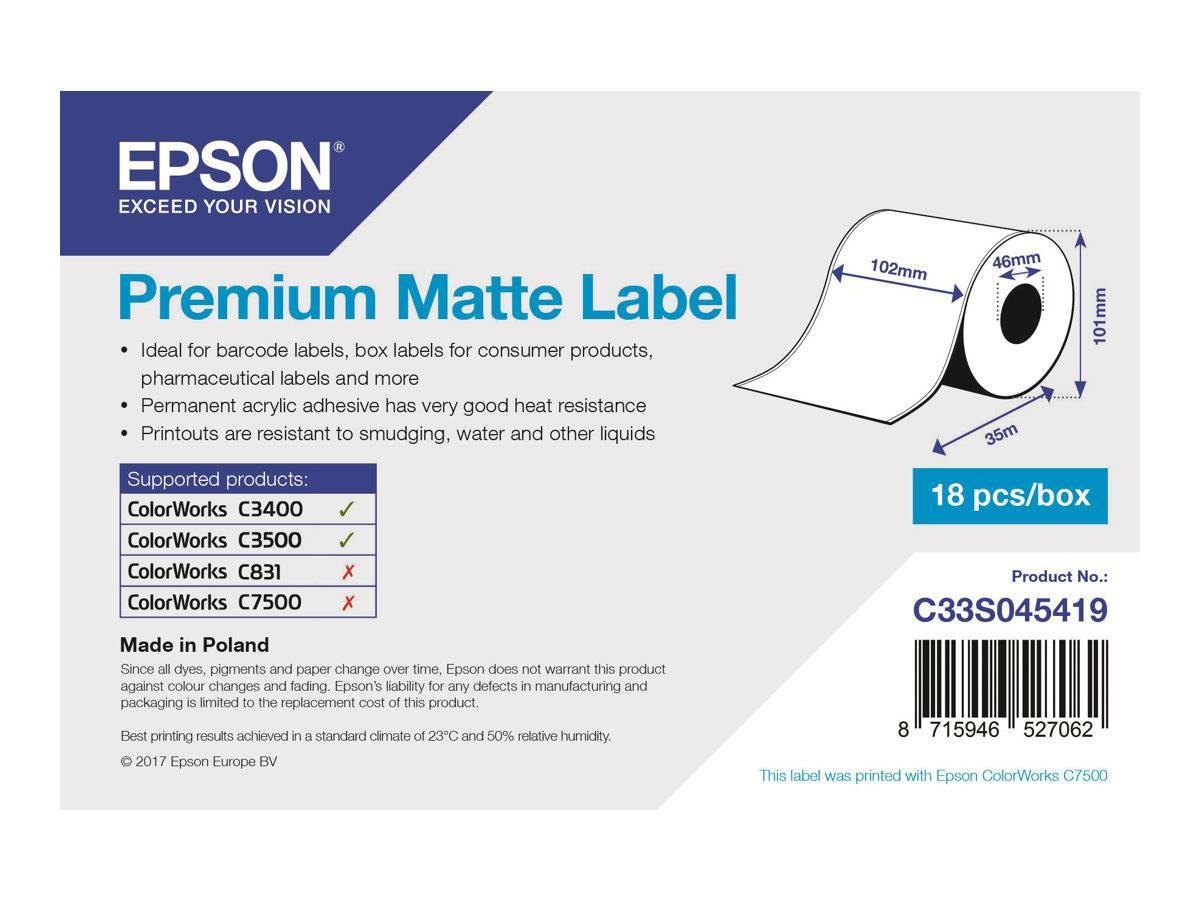 Epson Etiketten Premium Matte Label 102mmx35m Continuous R. Multimedia-Technik