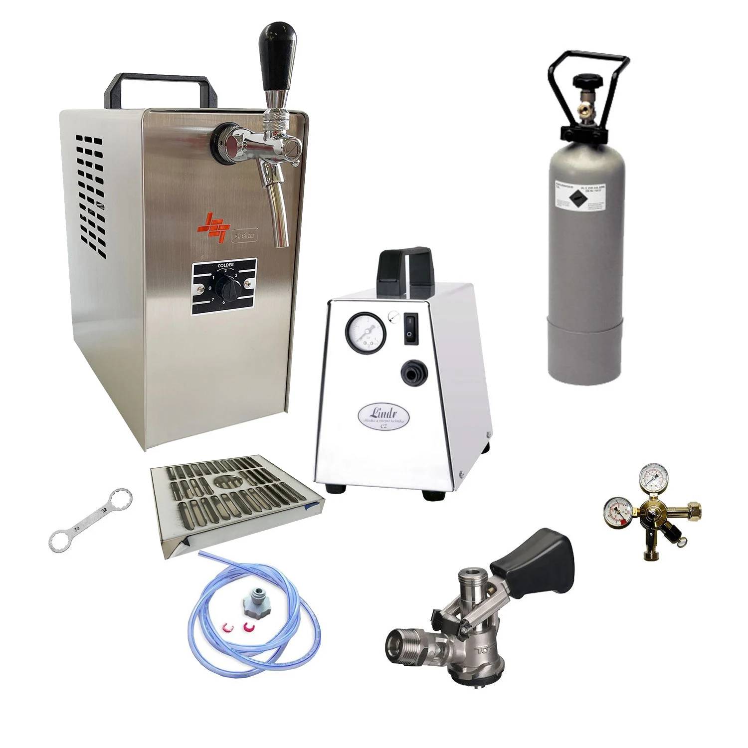 Komplett Set - Zapfanlage JET 30 Bierkoffer, Bierzapfanlage, Durchlaufkühler 1-leitig Trockenkühler, bis zu 35 Liter/h, Zapfkopf: 5 Liter Adapter