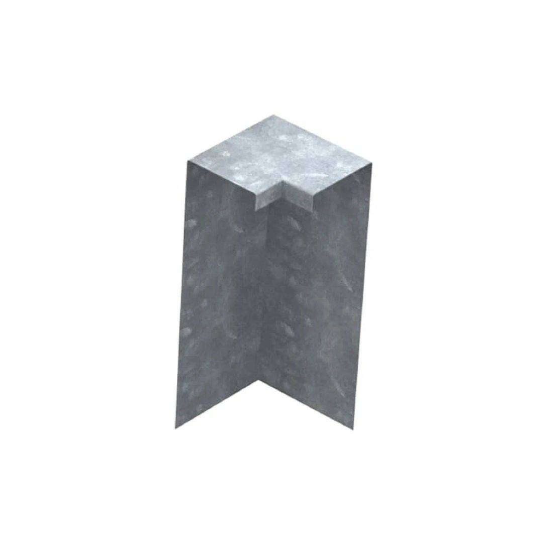 Eine verzinkte Metallwinkelschiene mit rechtwinkliger Konstruktion.