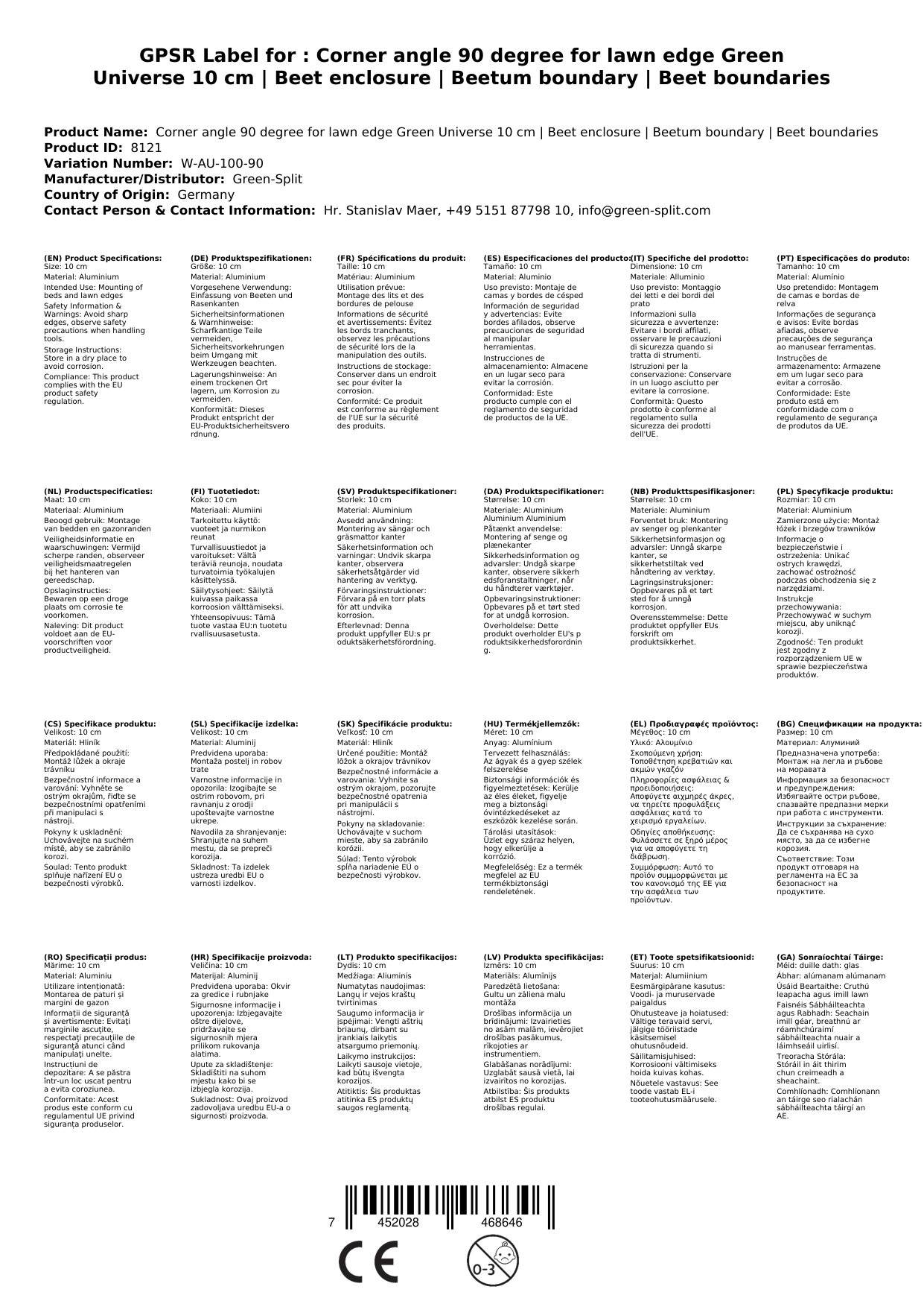 Eckwinkel 90 grad für Rasenkante Green Universe 10 cm | Beeteinfassung | Beetumrandung | Beetbegrenzungen