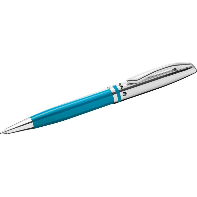 Ein blauer und silberner Kugelschreiber mit einer Metallklammer liegt horizontal.