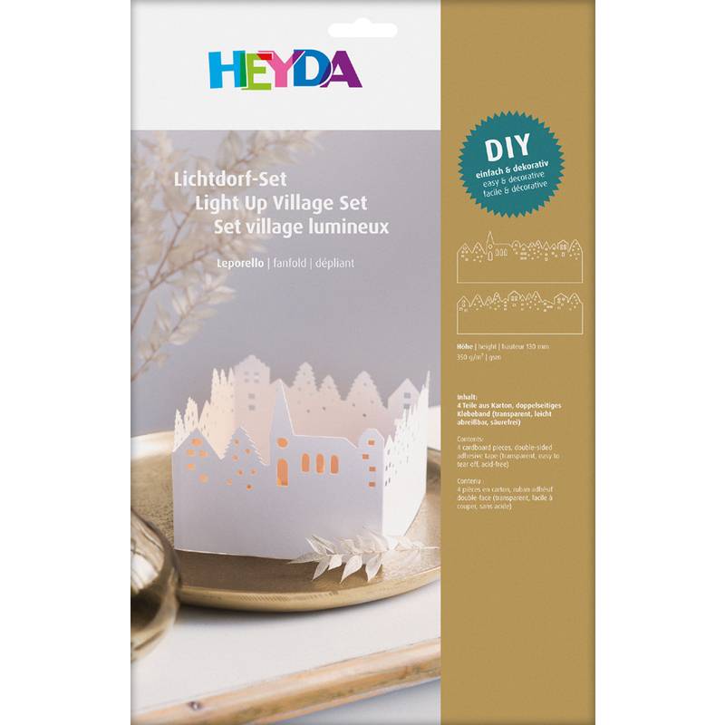 HEYDA Lichtdorf-Bastelset Leporello, Karton, weiß, 130 mm