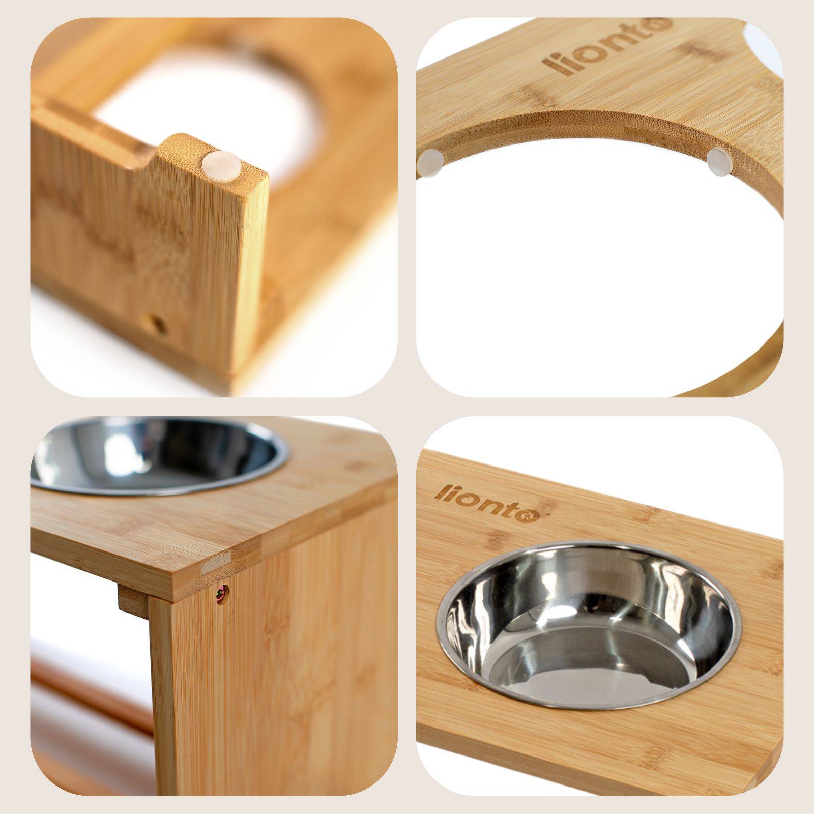 lionto Katzennapfständer, erhöhte Futterstation aus Bambus mit 2 Edelstahlnäpfen, ergonomisch & rutschfest, 40x20x10 cm