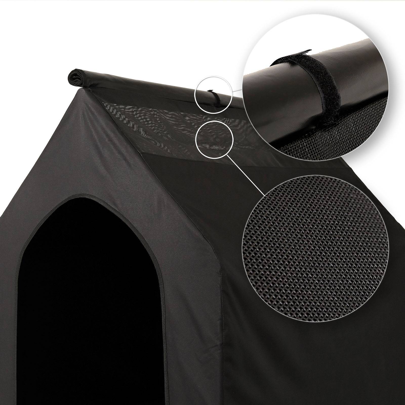 lionto Hundeliege mit Dach, wetterfester Hundeliegeplatz für drinnen & draußen, atmungsaktiv & pflegeleicht, 110x75x105 cm, schwarz