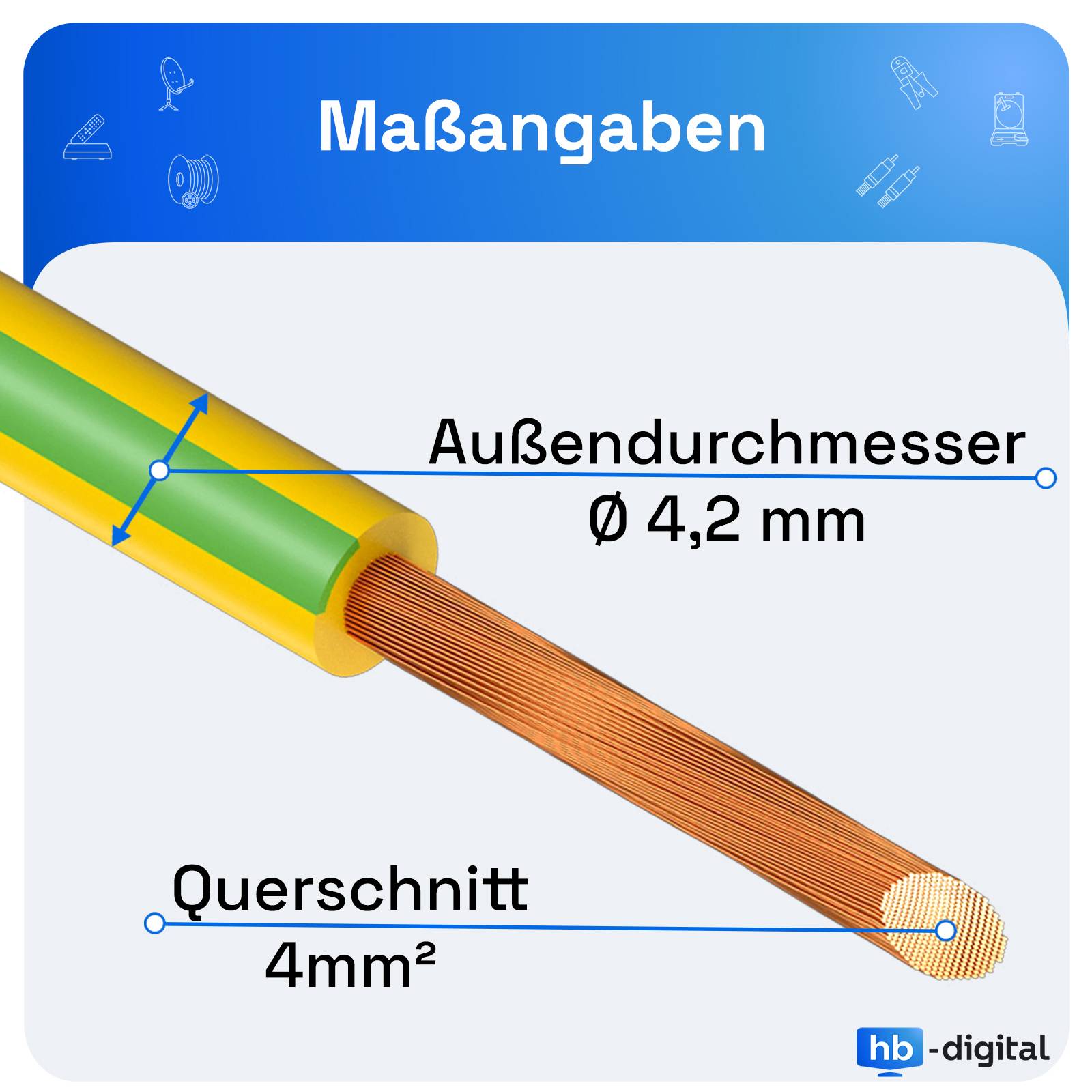 hb-digital 50m PVC Aderleitung H07V-K Erdungskabel 4mm2 Erdungsleitung flexibel