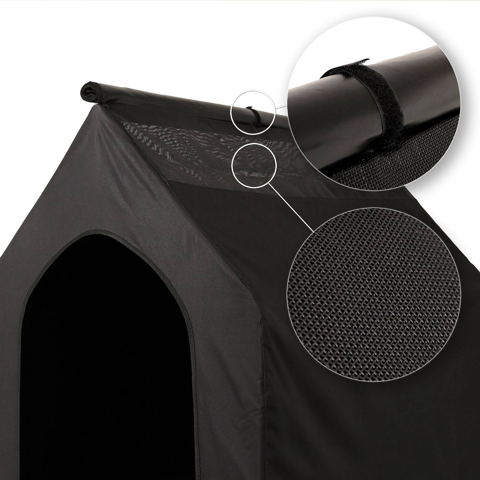 lionto Hundeliege mit Dach, wetterfester Hundeliegeplatz für drinnen & draußen, atmungsaktiv & pflegeleicht, 90x65x85 cm, schwarz