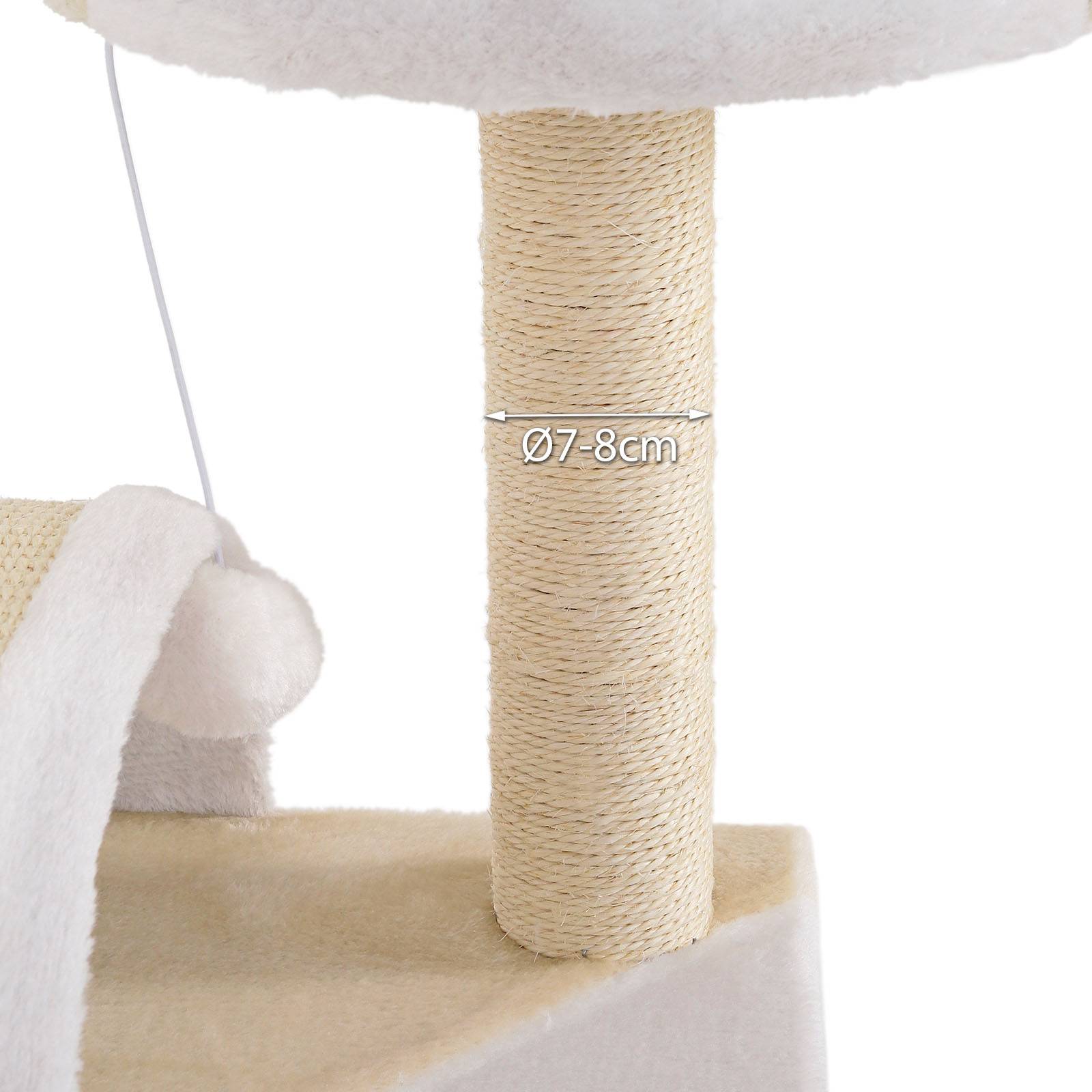 lionto Kompakt-Kratzbaum, kleiner Kratzbaum mit Spielball, Kratzbogen & Aussichtsplattform, platzsparend, Höhe 43 cm, beige/weiß