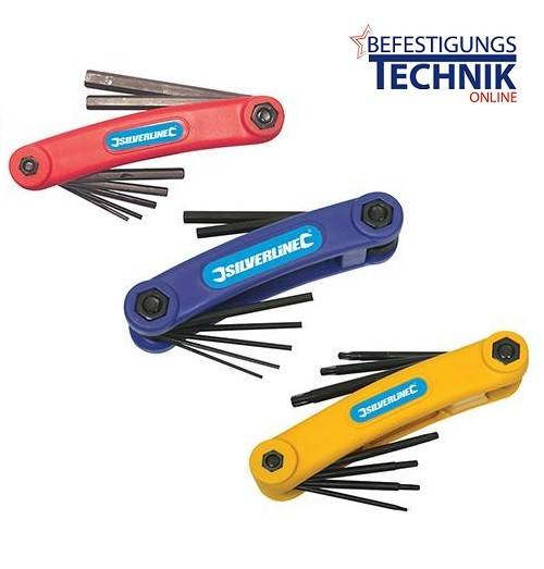 Inbus Klappbare Torx- und Innensechskantschlüssel 3-tlg. Satz Metrisch Torx und zöllig