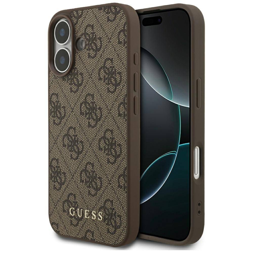 Case Guess iPhone 17 Kunstleder braun Classic Logo goldfarben Metall