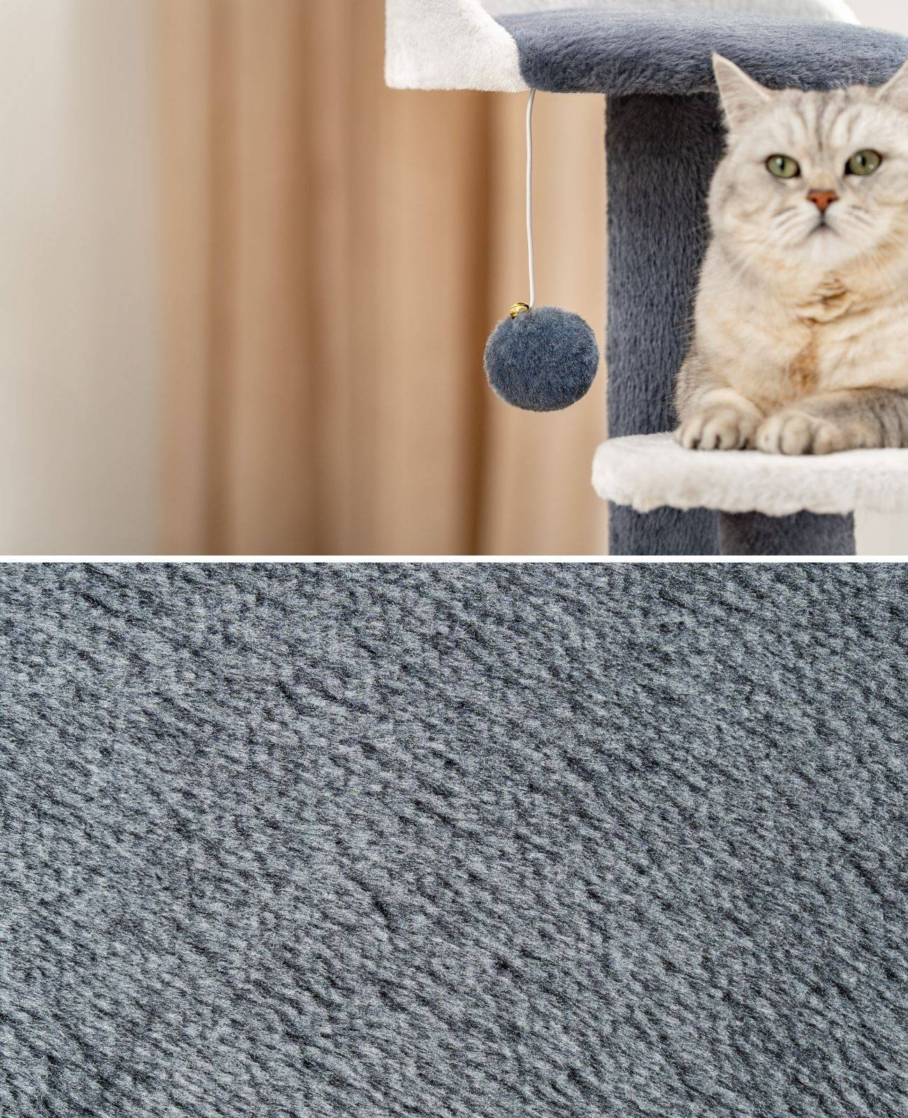 lionto Kratz- & Spielbaum, 65 cm stabiler Katzenbaum mit Sisalstämmen, Plüschhöhle & Spielball, ideal für kleine Katzen, grau/weiß