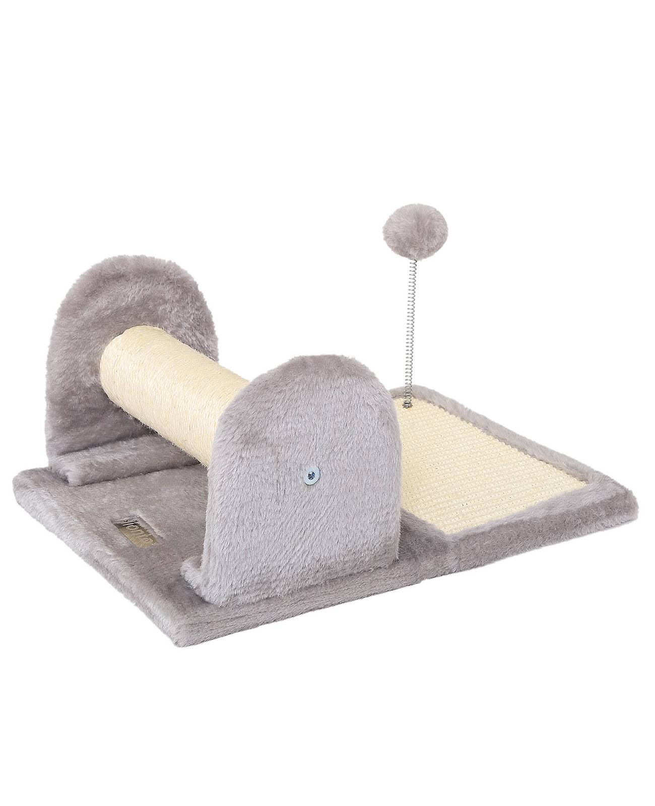 lionto Kratzbaum für Katzen & Kitten, kompakt, stabil & vielseitig mit Spielball, Sisalstange & Kratzfläche, hellgrau