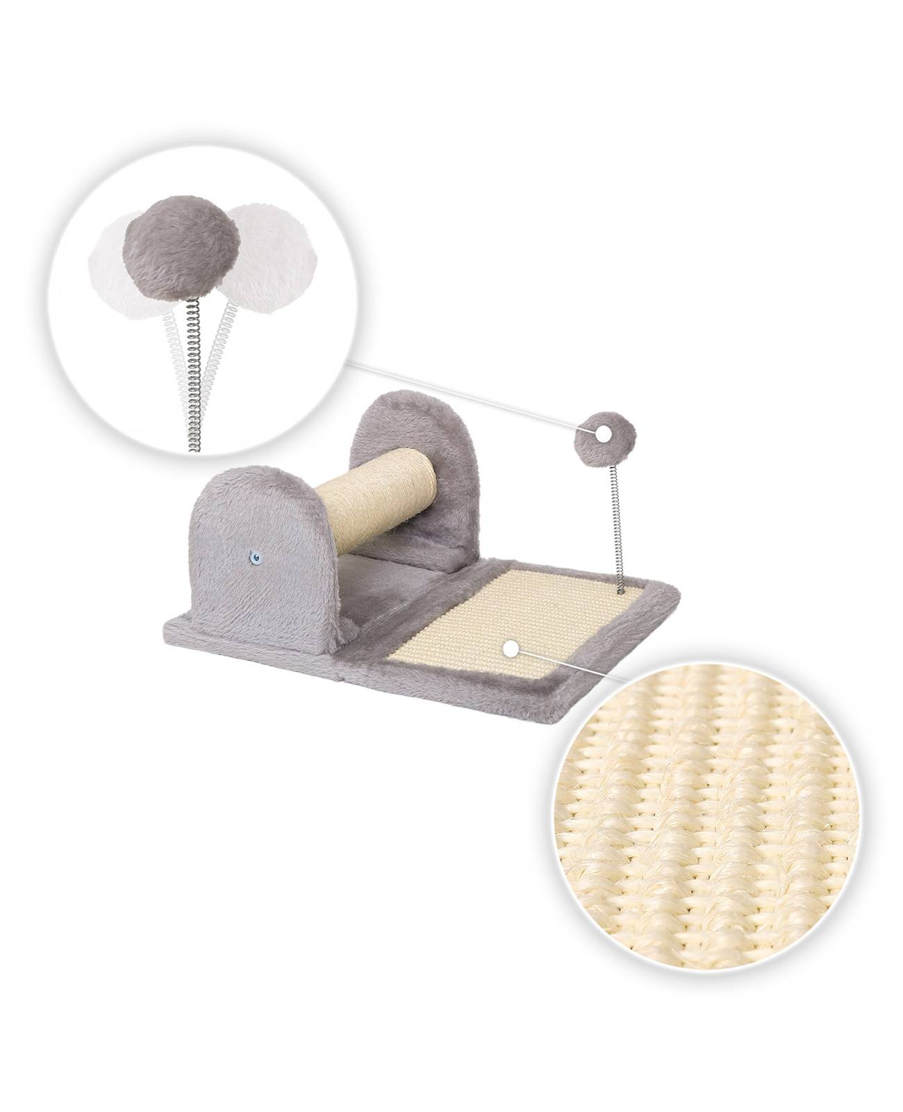 lionto Kratzbaum für Katzen & Kitten, kompakt, stabil & vielseitig mit Spielball, Sisalstange & Kratzfläche, hellgrau