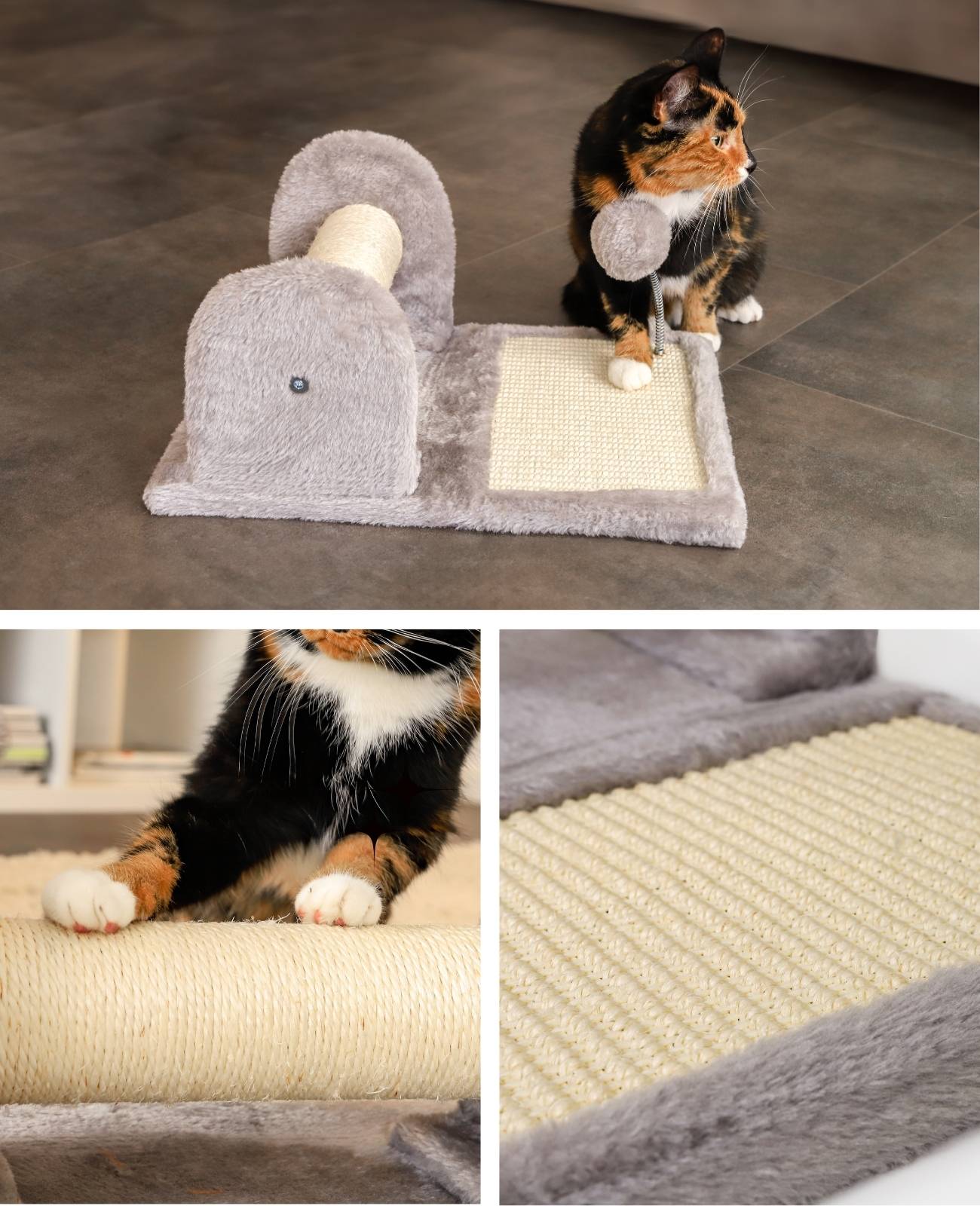 lionto Kratzbaum für Katzen & Kitten, kompakt, stabil & vielseitig mit Spielball, Sisalstange & Kratzfläche, hellgrau