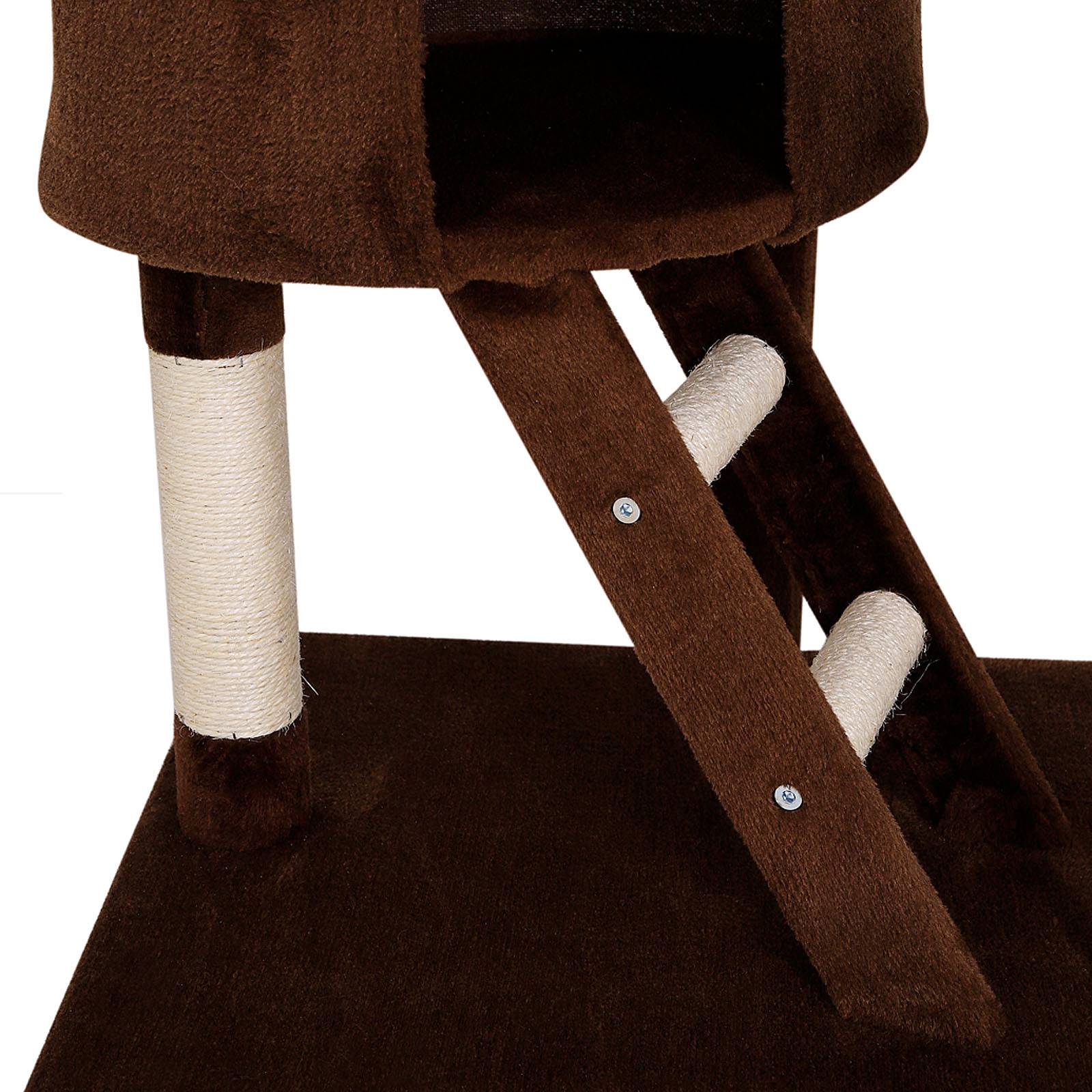 lionto Kratzbaum mit Deckenspanner, 230-250 cm großer Aktivitätsturm mit 2 Höhlen, 2 Liegemulden, Treppen & Spielbällen, braun