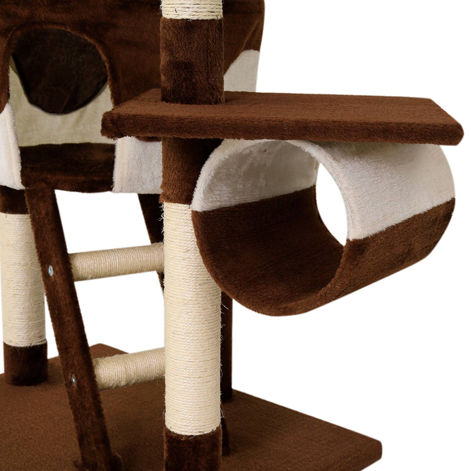 lionto Kratzbaum mit Deckenspanner, 230-250 cm großer Aktivitätsturm mit 2 Höhlen, 2 Liegemulden, Treppen & Spielbällen, braun/beige