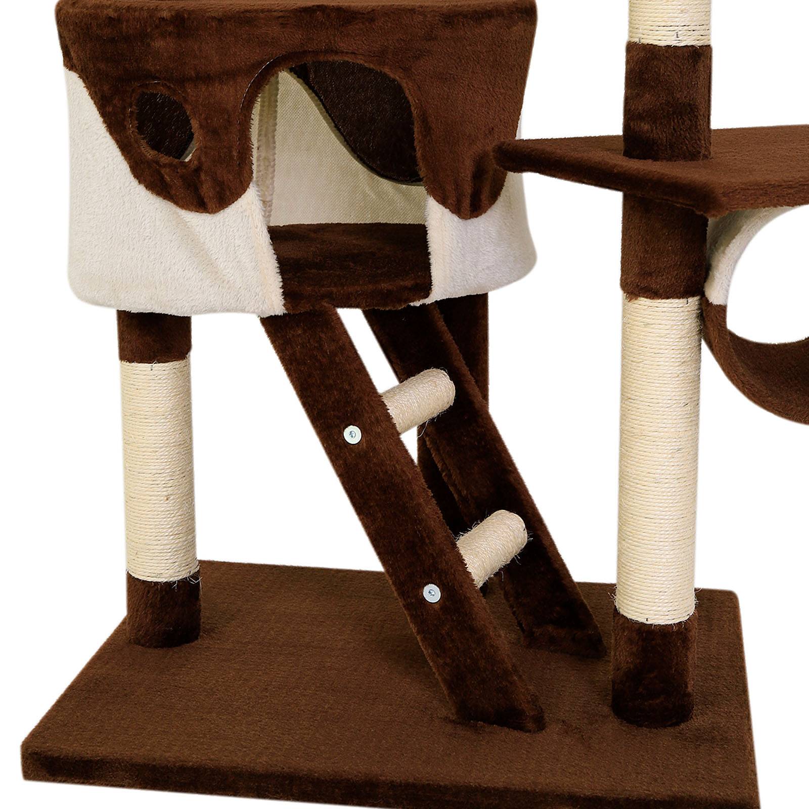 lionto Kratzbaum mit Deckenspanner, 230-250 cm großer Aktivitätsturm mit 2 Höhlen, 2 Liegemulden, Treppen & Spielbällen, braun/beige