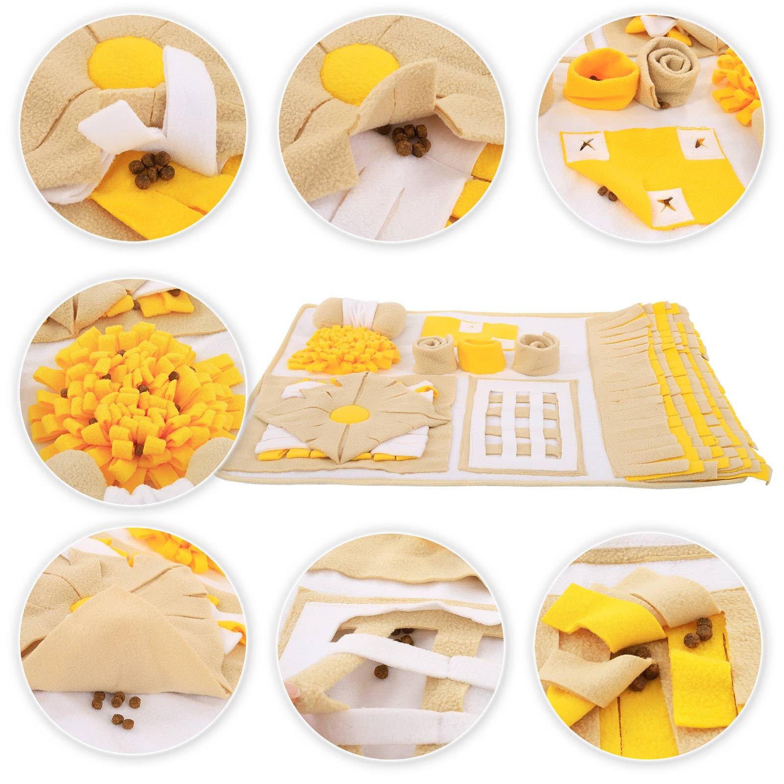 lionto Futterspielmatte für Katzen mit Anti-Rutsch-Unterseite, zur geistigen Förderung & Stressreduktion, 70x60 cm, gelb/braun