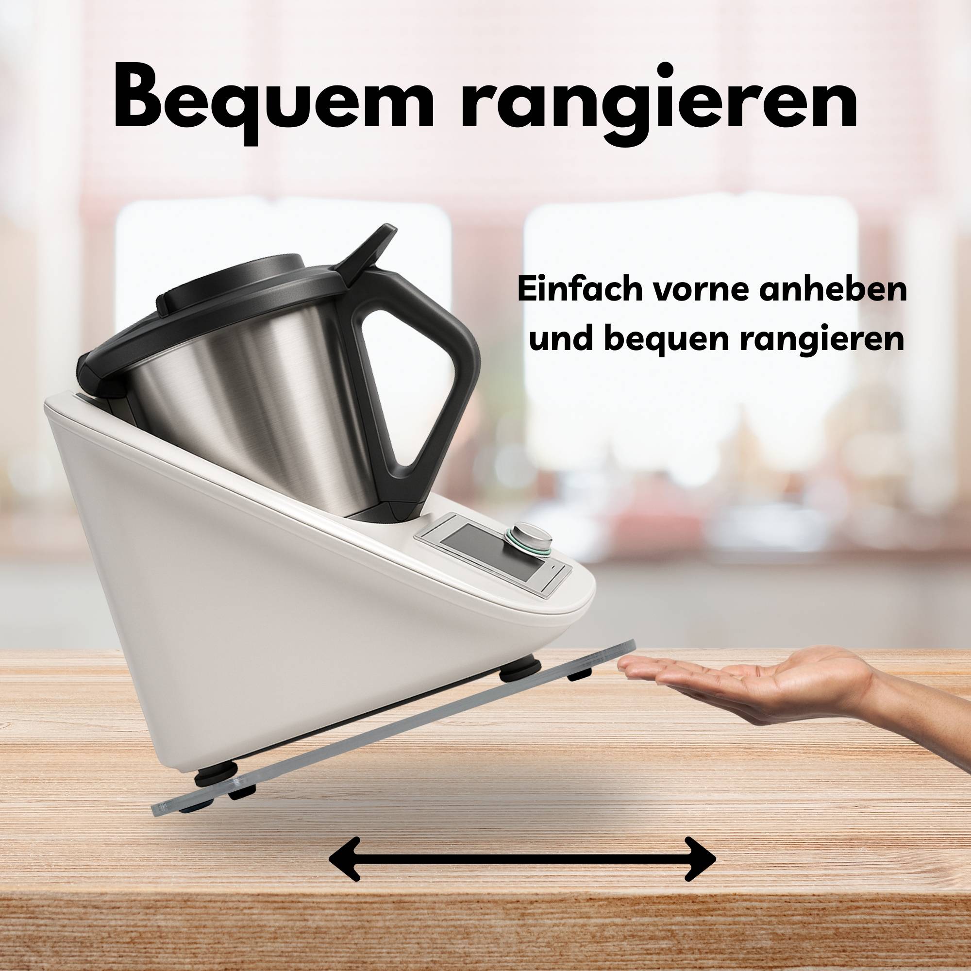 Gleitbrett für Thermomix TM6 TM5 TM31 Rollbrett Unterlage Acryl für Thermomix Gleiter für müheloses Verschieben + Anti-Rutsch Füße