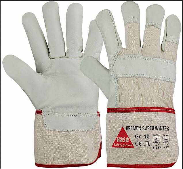 Hase Bremen Super Winter Arbeitshandschuh Leder Vollfutter 12 Paar Gr 8