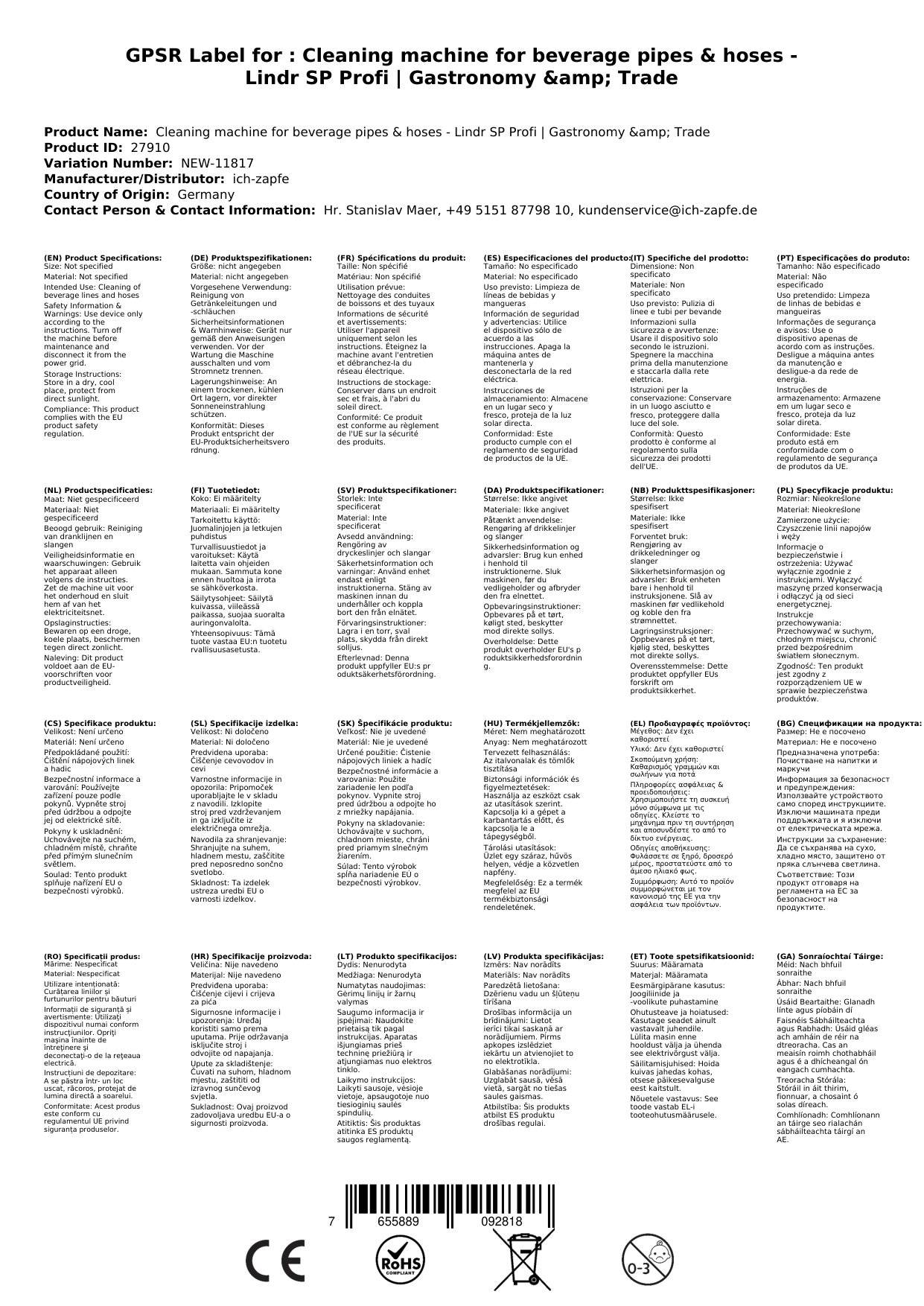 Reinigungsmaschine für Getränkeleitungen & Schläuche - Lindr SP Profi | Gastronomie & Gewerbe