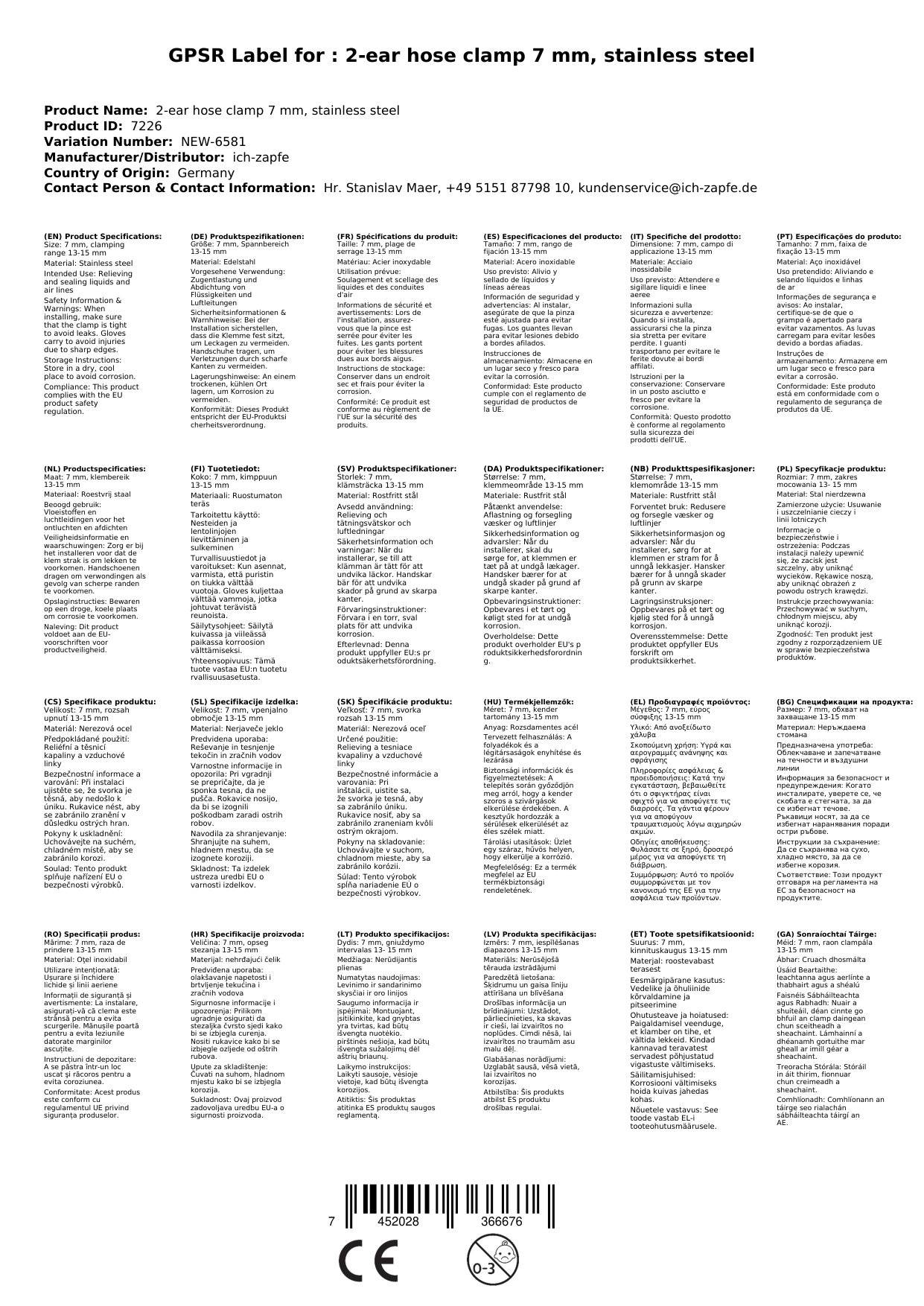 2-Ohr-Schlauchklemme 7 mm, Edelstahl