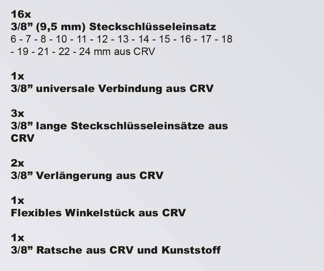 Karcher Steckschlüsselsatz 24-teilig 3/8" - hochwertiger Ratschenkasten mit Werkzeug aus Chrom Vanadium