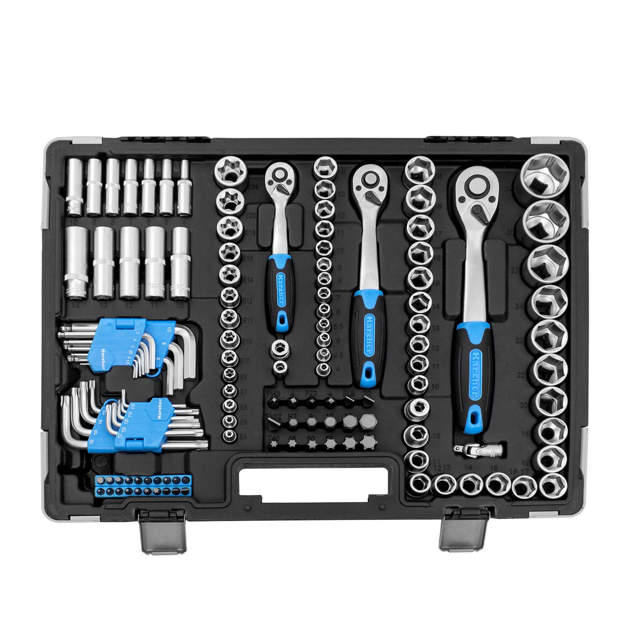 Karcher Steckschlüsselsatz 157-teilig 1/4" + 3/8" + 1/2" Ratschenkasten, Werkzeug aus Chrom Vanadium