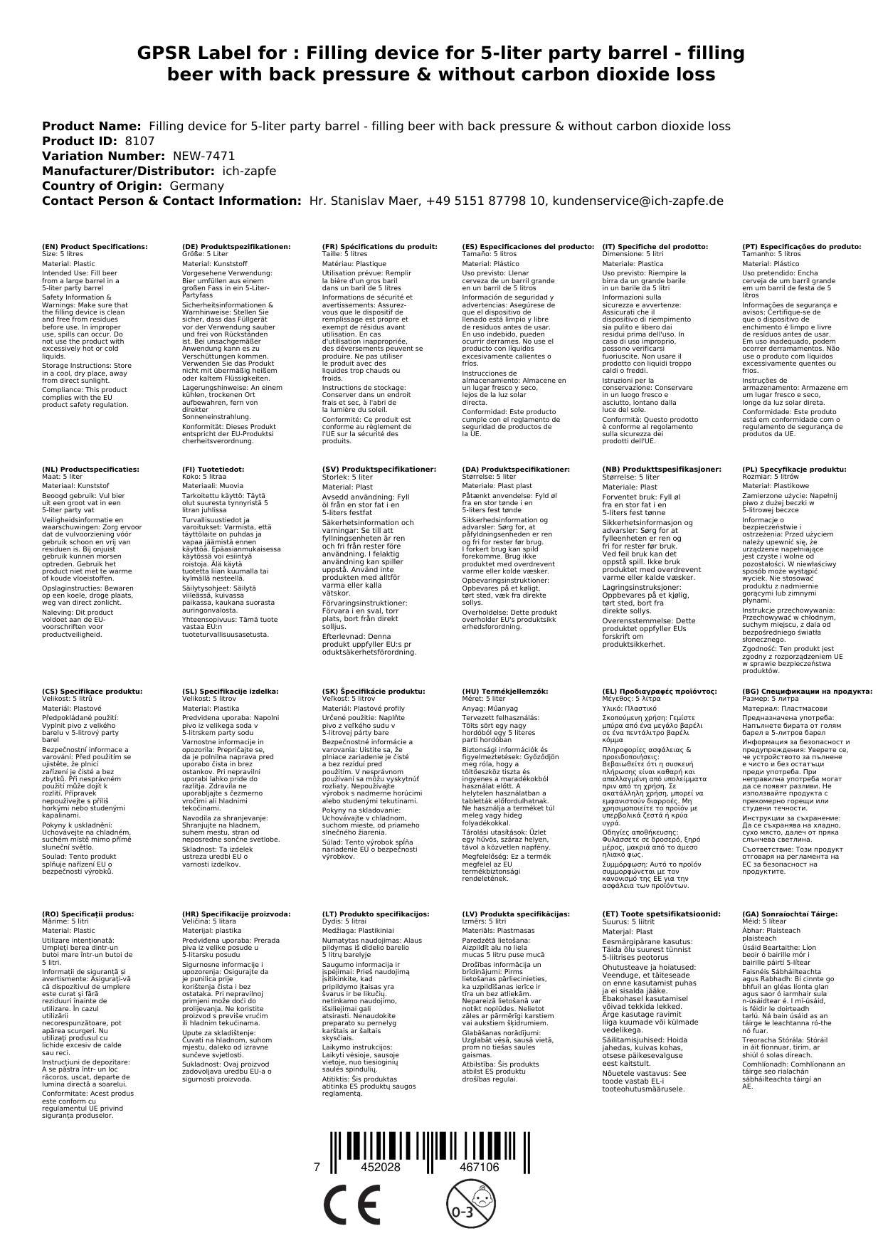 Füllgerät für 5-Liter-Partyfass - Bier umfüllen mit Gegendruck & ohne Kohlensäureverlust