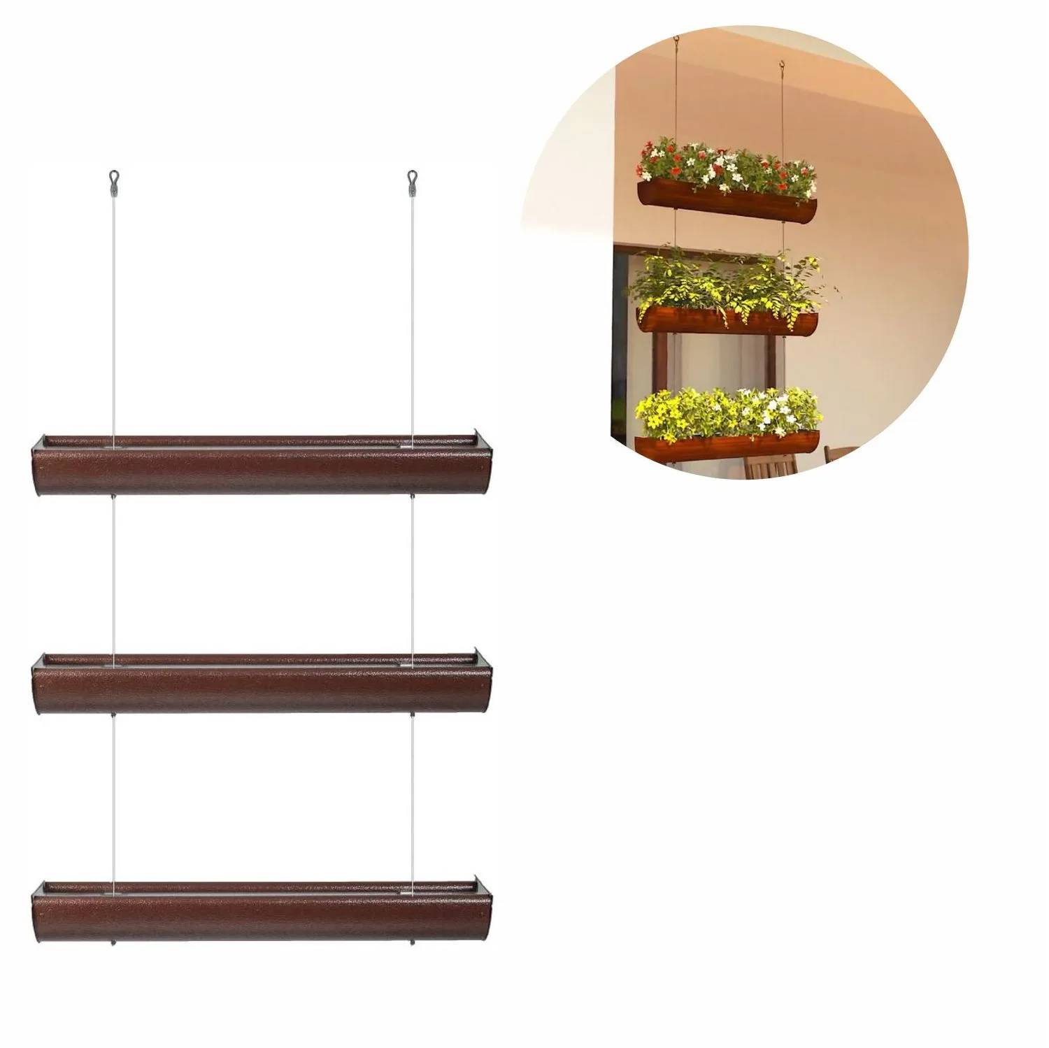 Blumenkasten 3er Set, hängend, Länge 75 cm Bronze