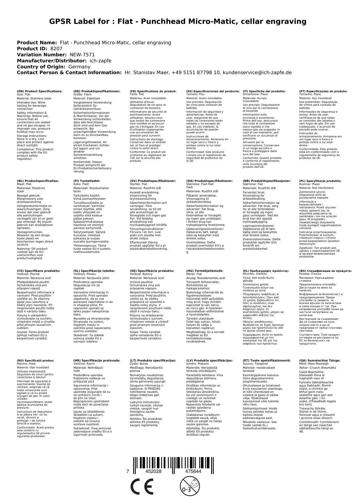 Flach - Zapfkopf Micro-Matic, Kelleranstich