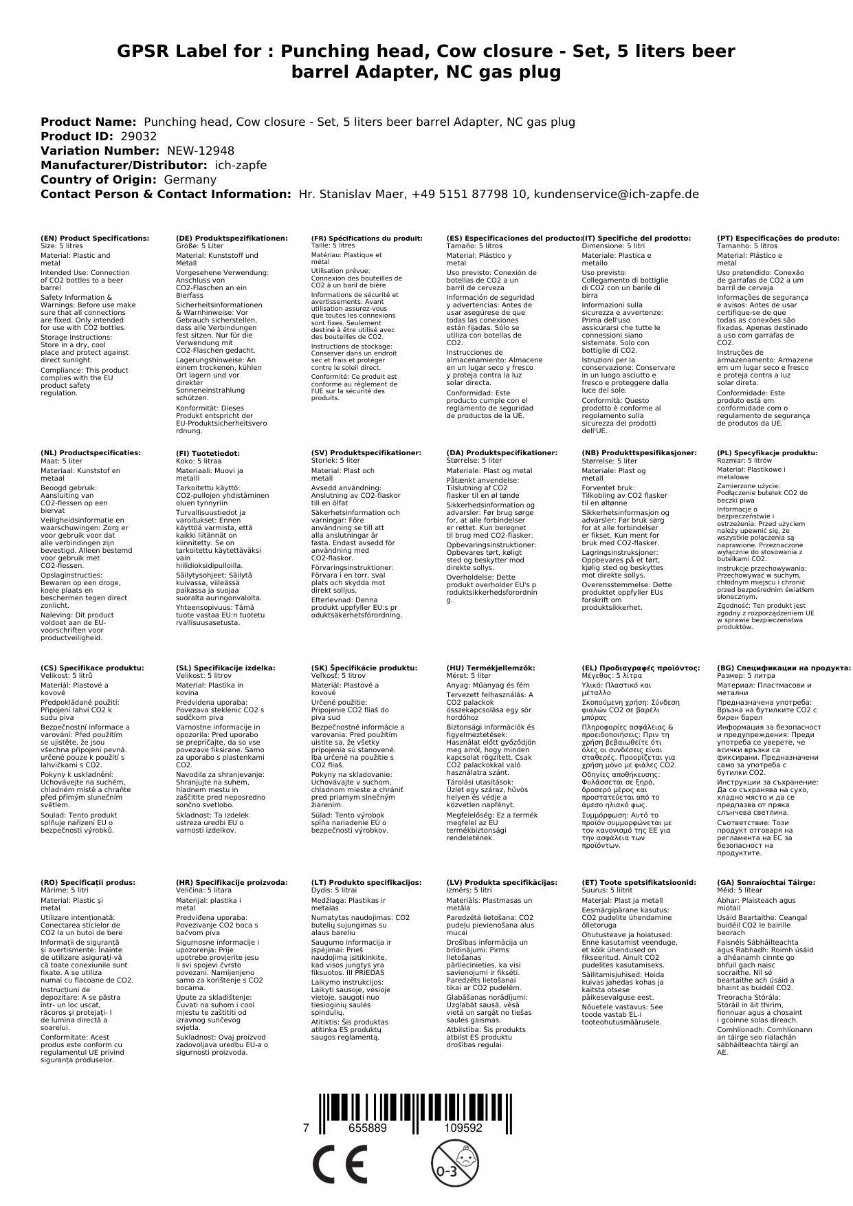 Zapfkopf, Kegverschluss - Set, 5 Liter Bierfass Adapter, Steckkupplung NC Gas