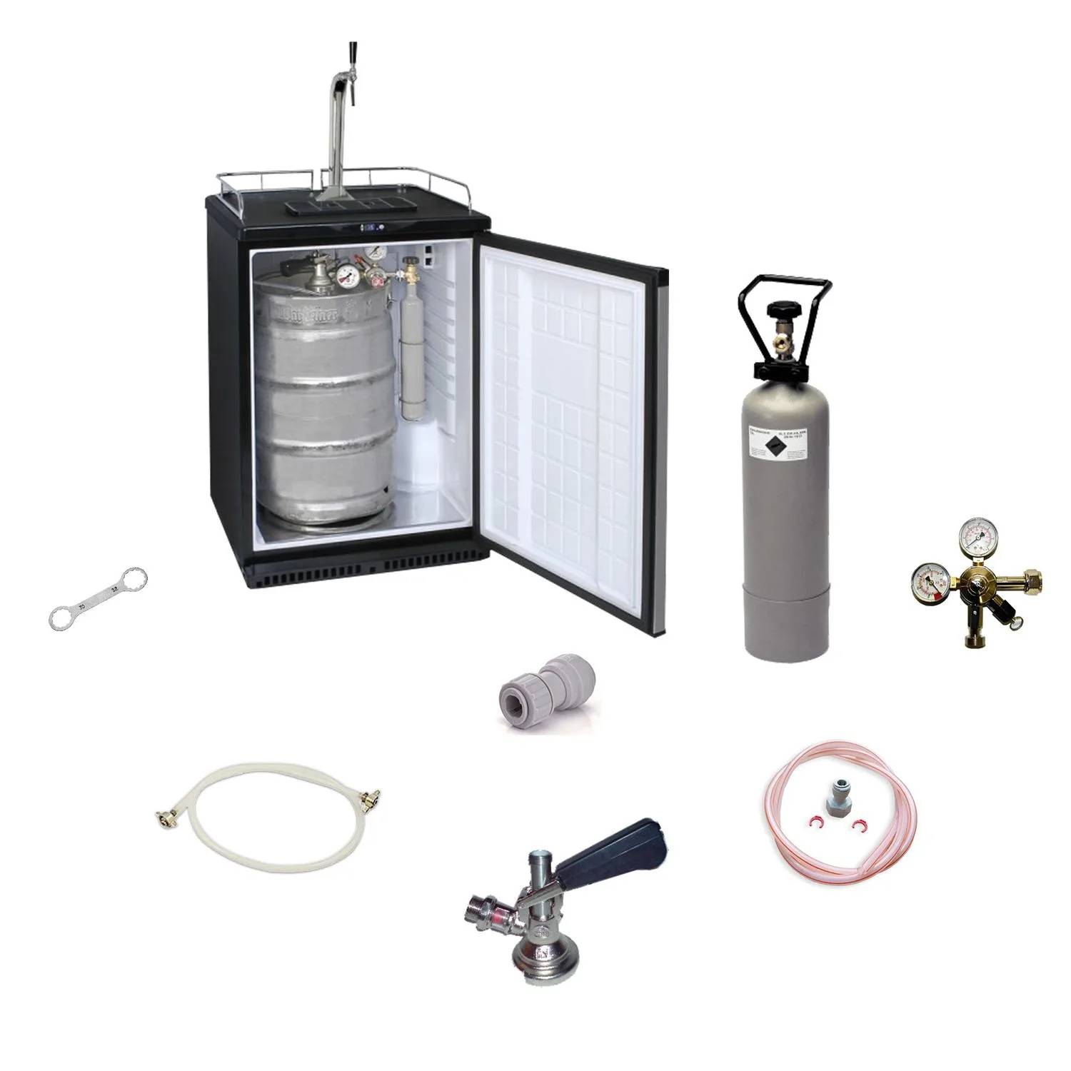 Fassbierkühlschrank Komplett-Set | 50L Bierzapfanlage mit Schanksäule & Kompensatorhahn, Zapfkopf: Kombi