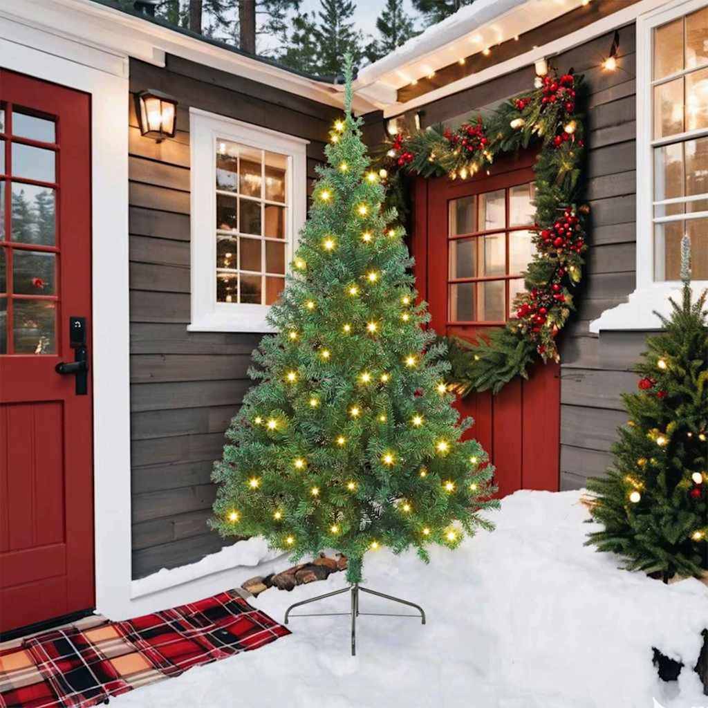 vidaXL Künstlicher vorbeleuchteter Weihnachtsbaum Grün 210 cm PVC