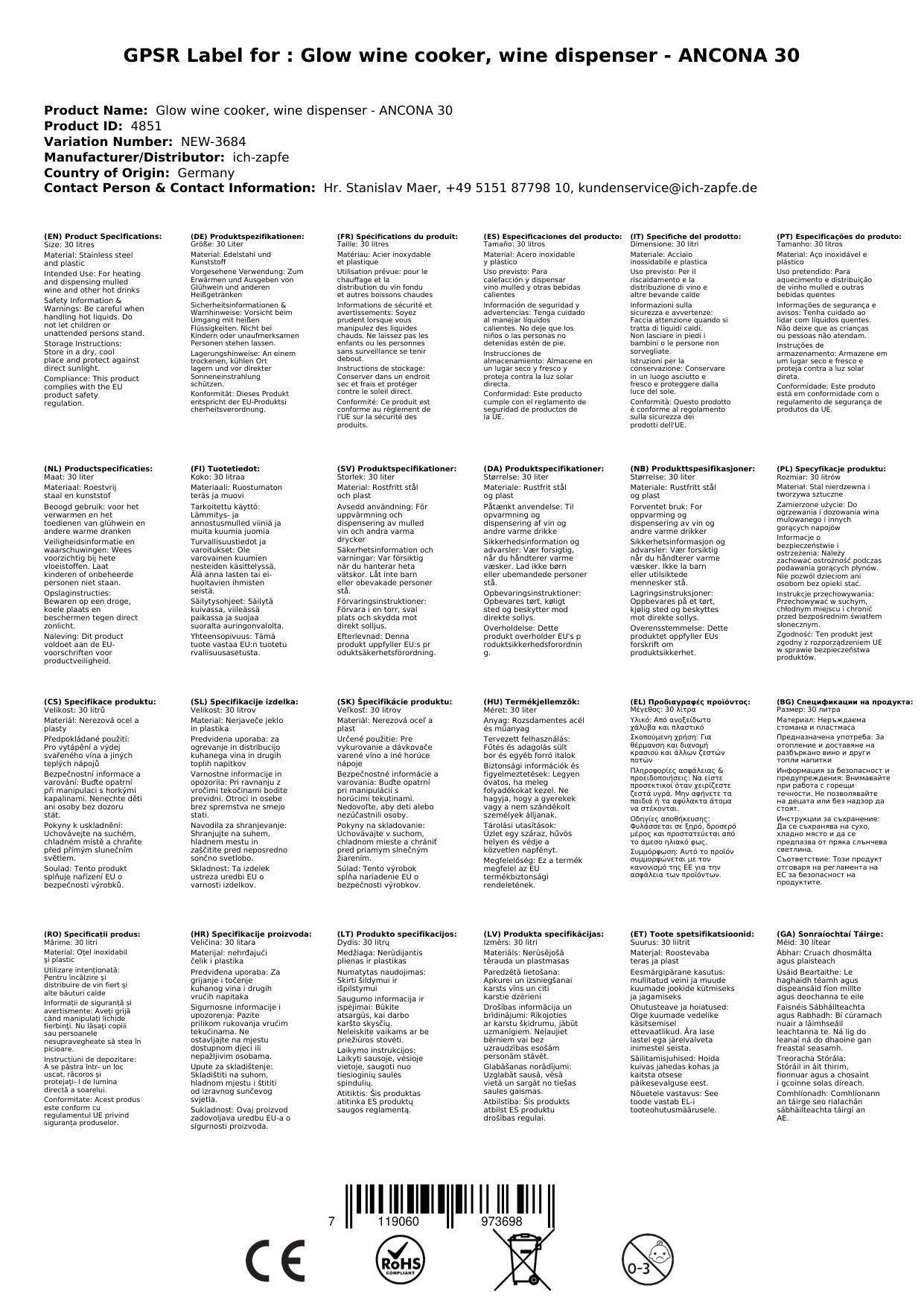 Glühweinkocher, Glühweinspender - ANCONA 30