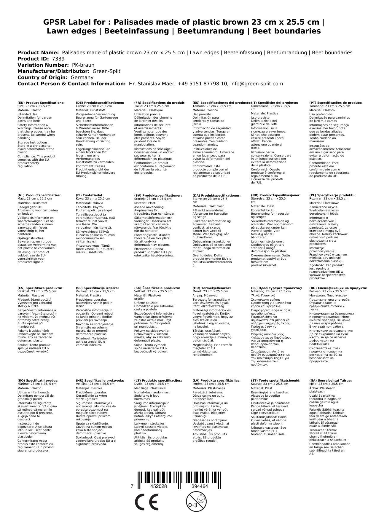 Palisaden aus Kunststoff braun 23 cm x 25.5 cm | Rasenkanten | Beeteinfassung | Beetumrandung | Beetbegrenzungen