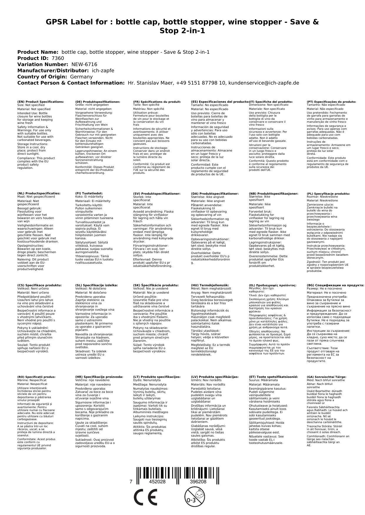Flaschenverschluss, Flaschenstopfen, Weinstopper - Save & Stop 2-in-1